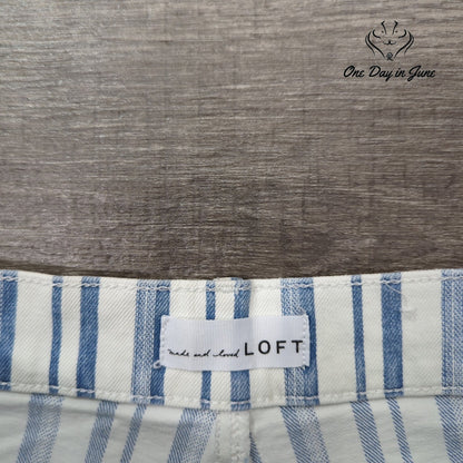 Loft Blue White Striped Denim Cutoff Shorts Frayed Hem Size 0