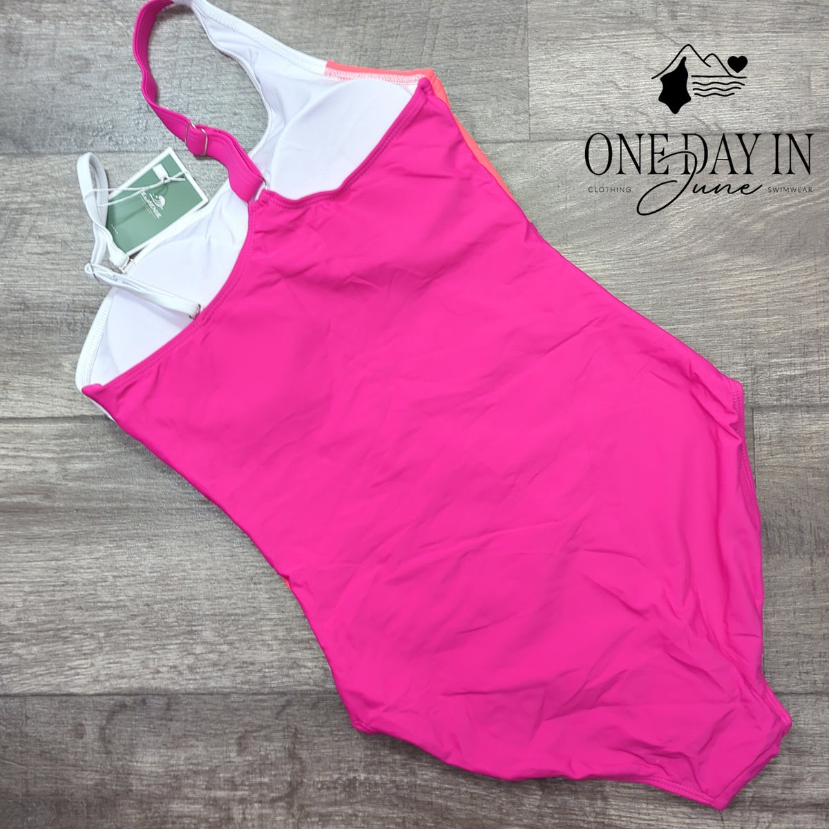 Eomenie One Shoulder One Piece Swimsuit Pink Ombre Colorblock NWT Size M