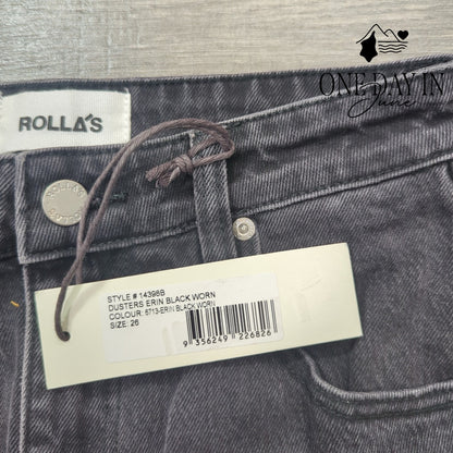 Rolla's Erin Dusters High Rise Slim Distressed Jeans Black NWT Size 2 (26)