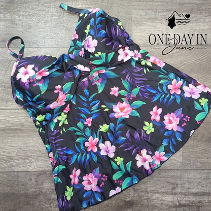 Aqua Eve Twist Front Floral Tankini Top Size XXL