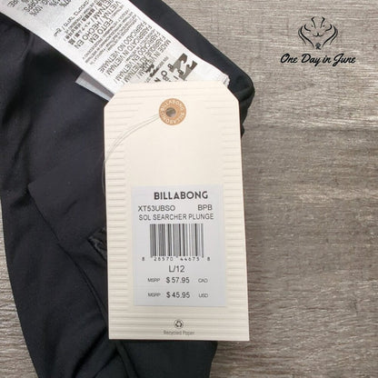 Billabong Sol Searcher Plunge Bikini Top Black Deep V Neck Swim NWT Size L