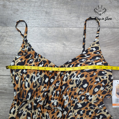 Into The Bleu Leopard Flounce Tankini Top Size M