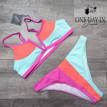 Zaful Color Block Textured Bikini Swimsuit Size M