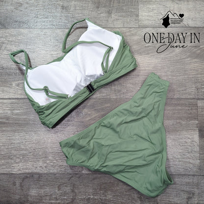 Aleumdr Ruched Top Bandeau Bikini Swimsuit Size M