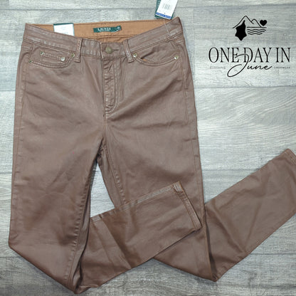 Ralph Lauren Premier Skinny Ankle Coated Jeans Brown NWT Size 8
