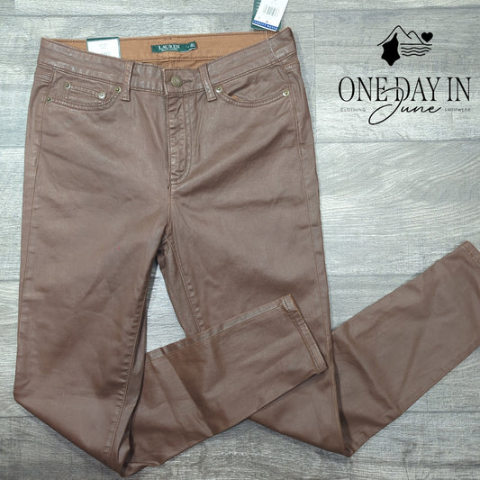 Ralph Lauren Premier Skinny Ankle Coated Jeans Brown NWT Size 8