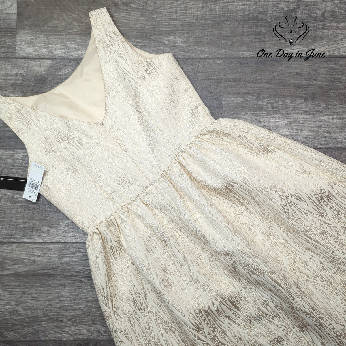 AGB Metallic Gold Jacquard Fit Flare Cocktail Dress Ivory NWT $99 Size 8