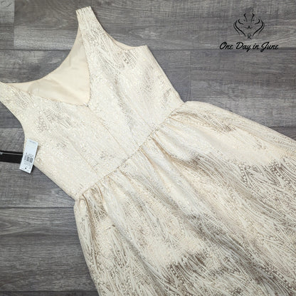 AGB Metallic Gold Jacquard Fit Flare Cocktail Dress Ivory NWT $99 Size 8