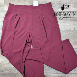 Nine West High Rise Pull On Wide Leg Pants Burgundy NWT Size XL
