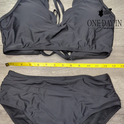 Zaful Scallop Lace Up Back Bikini Swimsuit Size S
