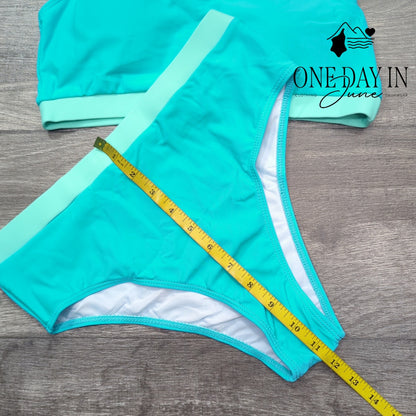 Zando Crop Bikini Swimsuit Turquoise Mint High Waist Two Piece Size M