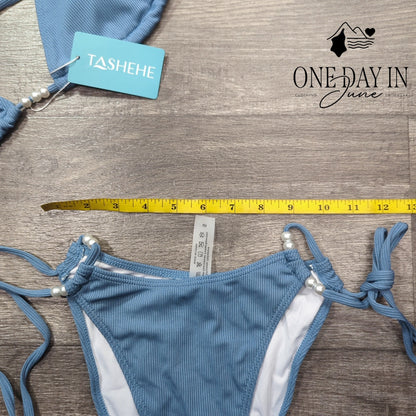 Tashehe Ribbed Adjustable Triangle Tie Side Bikini Swimsuit Size S