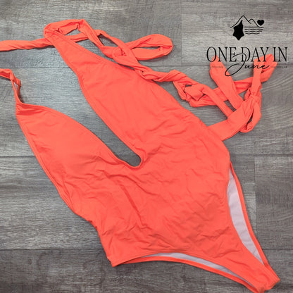 CharmLeaks Deep V Tie Wrap One Piece Swimsuit Size L