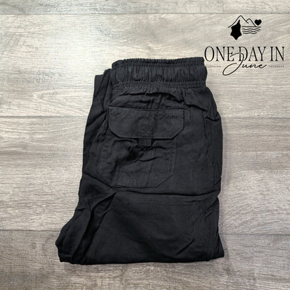 Rewash Drawstring Utility Cargo Pants Black NWT 100% Rayon Size S