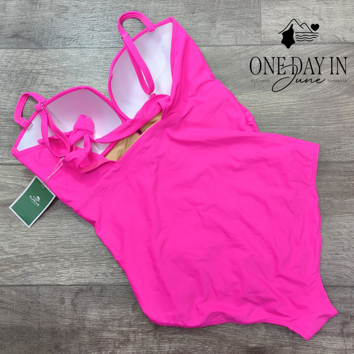 Eomenie Tie Back Molded Cup One Piece Swimsuit Hot Pink Ruched NWT Size L