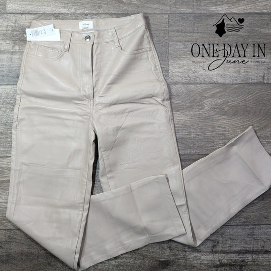 Wilfred Melina Faux Leather Straight Leg Pants Light Taupe NWT Size 2