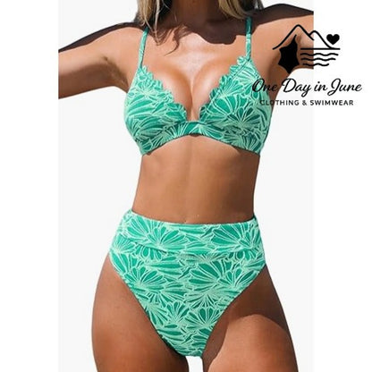 Cupshe Textured Tie Back High Waist Bikini Swimsuit Size S