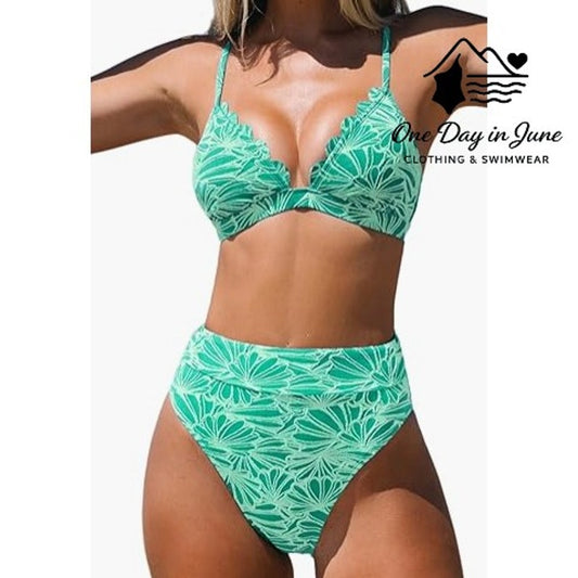 Cupshe Textured Tie Back High Waist Bikini Swimsuit Size S
