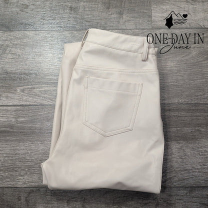 Boston Proper Faux Leather Bootcut Pants Ivory Cream Vegan Leather Size 6