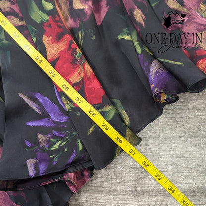 Lauren by Ralph Lauren Floral Silk Layered Midi Skirt Black NWT Size 16