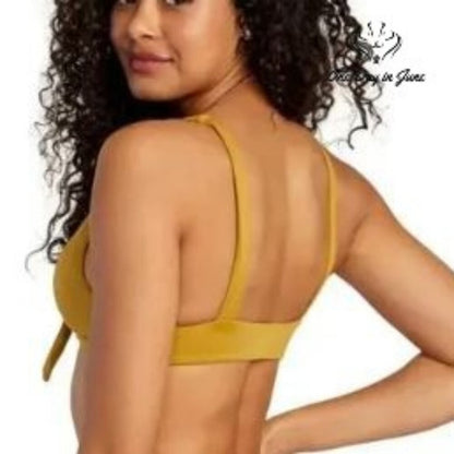 RVCA Tie Front Bralette Bikini Top Mustard Yellow Gold NWT $60 Size L
