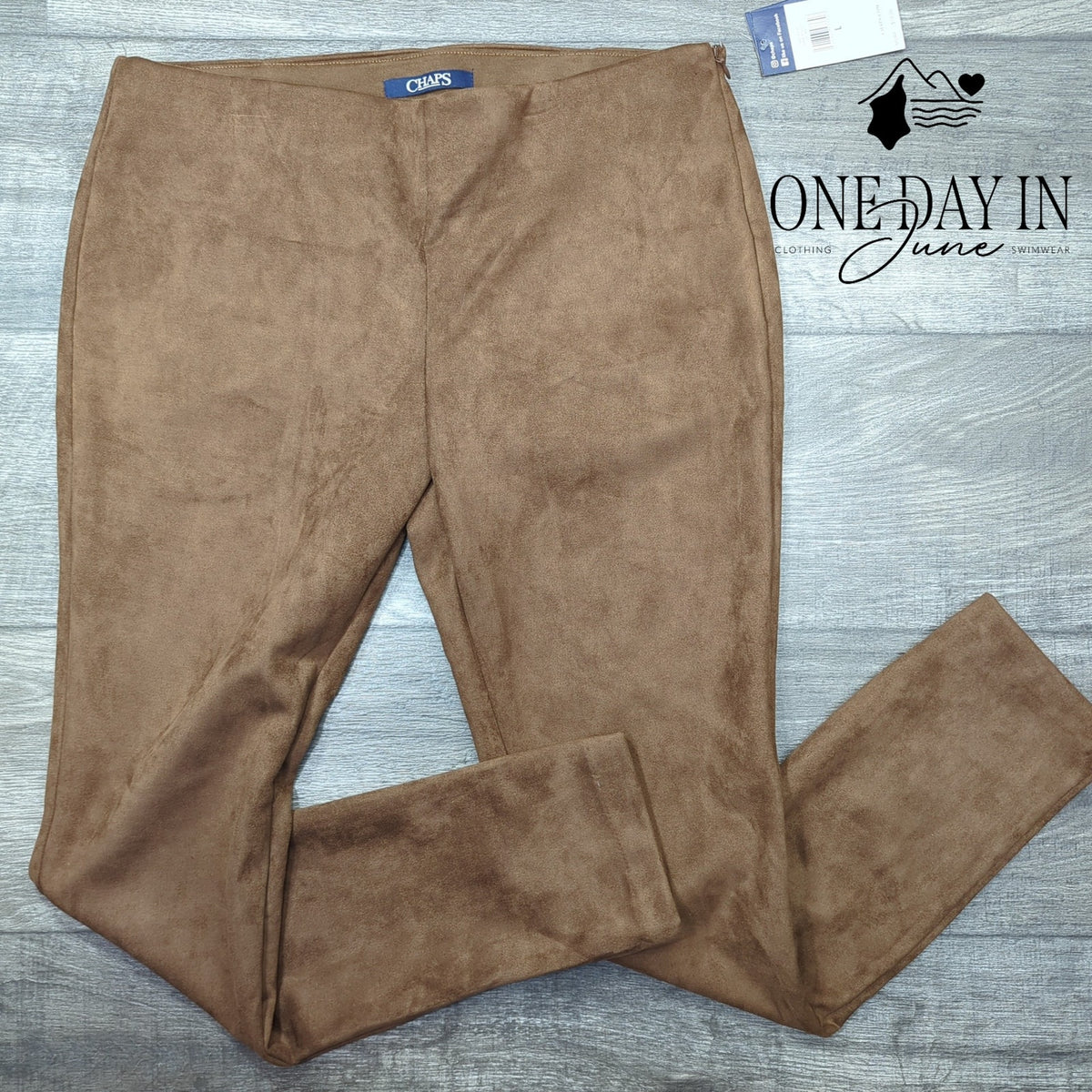 Chaps Faux Suede Pull On Ankle Pants Brown Side Zip NWT Size L