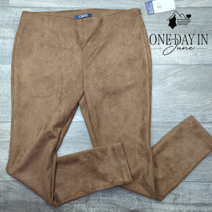 Chaps Faux Suede Pull On Ankle Pants Brown Side Zip NWT Size L