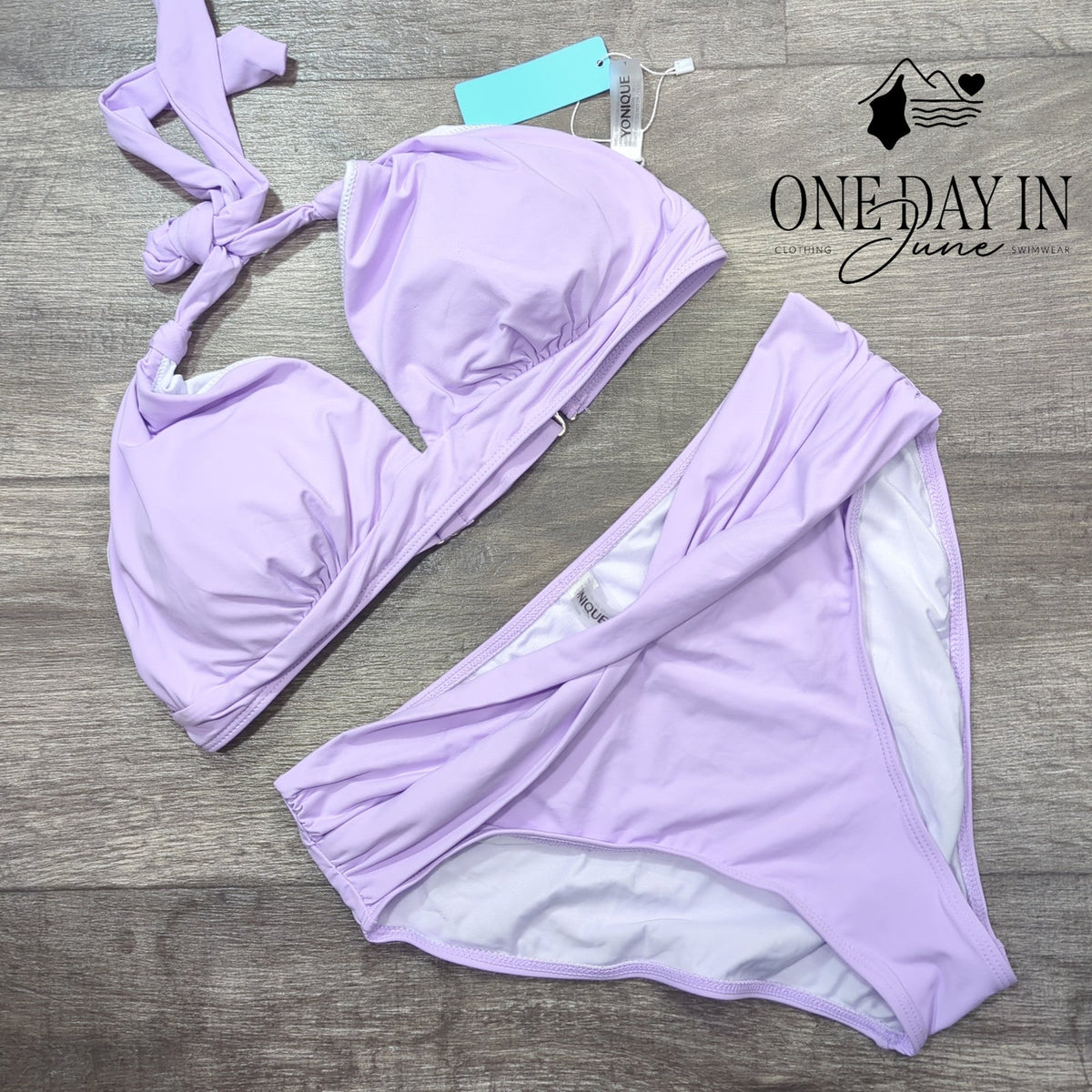 Yonique Halter Bikini Swimsuit Lavender Purple High Waist 2 Piece NWT Size L