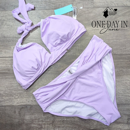 Yonique Halter Bikini Swimsuit Lavender Purple High Waist 2 Piece NWT Size L