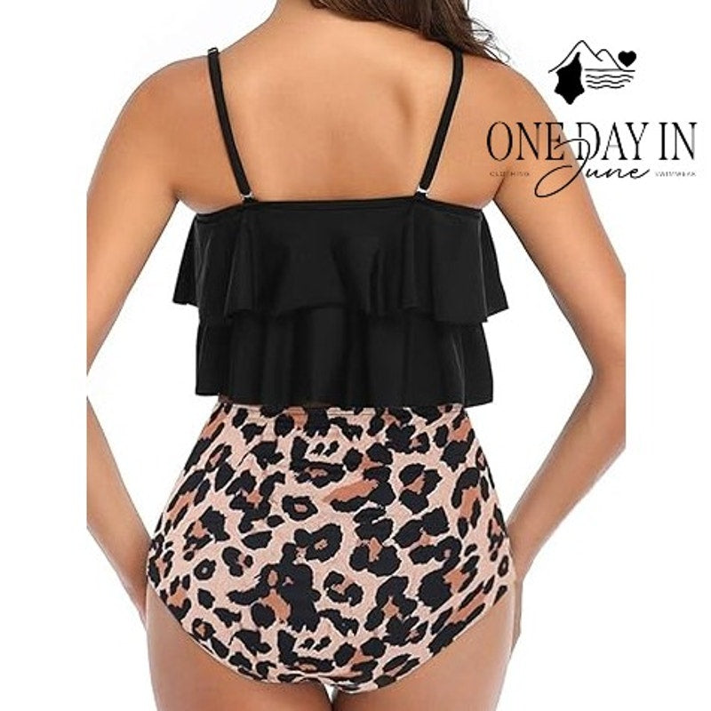 Adisputent Flounce High Waist Bikini Swimsuit Size S