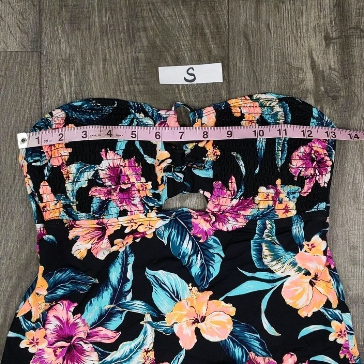 Ambrielle Smocked Floral Tankini Top Size S