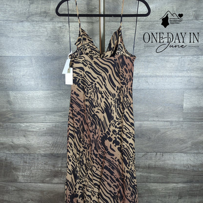 Good American Chiffon Bias Cowl Maxi Dress Warped Leopard NWT Size L