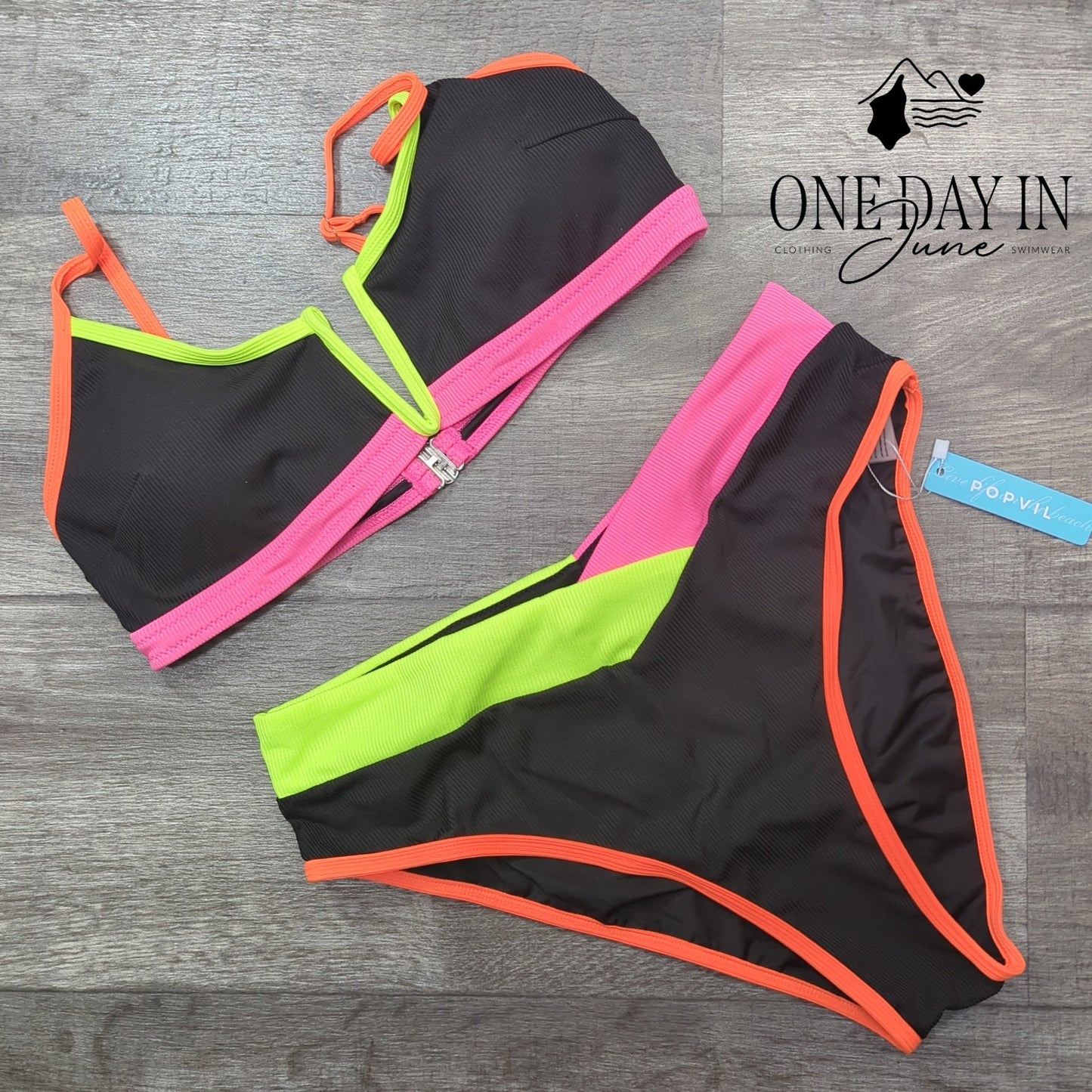 Popvil V Wire Ribbed Bikini Swimsuit Size L
