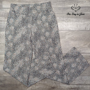 Land's End Straight Leg Stretch Pants Black Floral Pull On Size S
