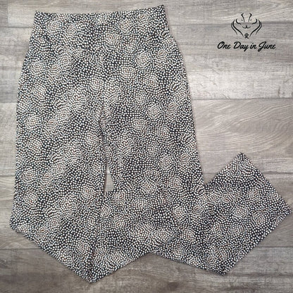 Land's End Straight Leg Stretch Pants Black Floral Pull On Size S