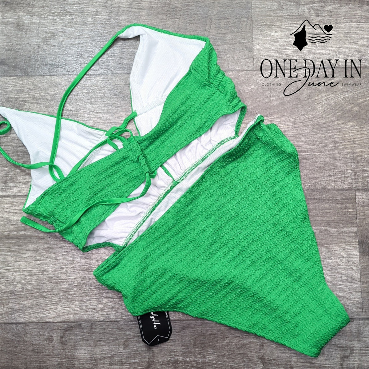 SOLY HUX Smocked Tie Back Cut Out One Piece Swimsuit Green NWT Size L