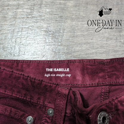 AG Adriano Goldschmied Isabelle Velvet Jeans Burgundy High Rise NWT Size 4 (27)