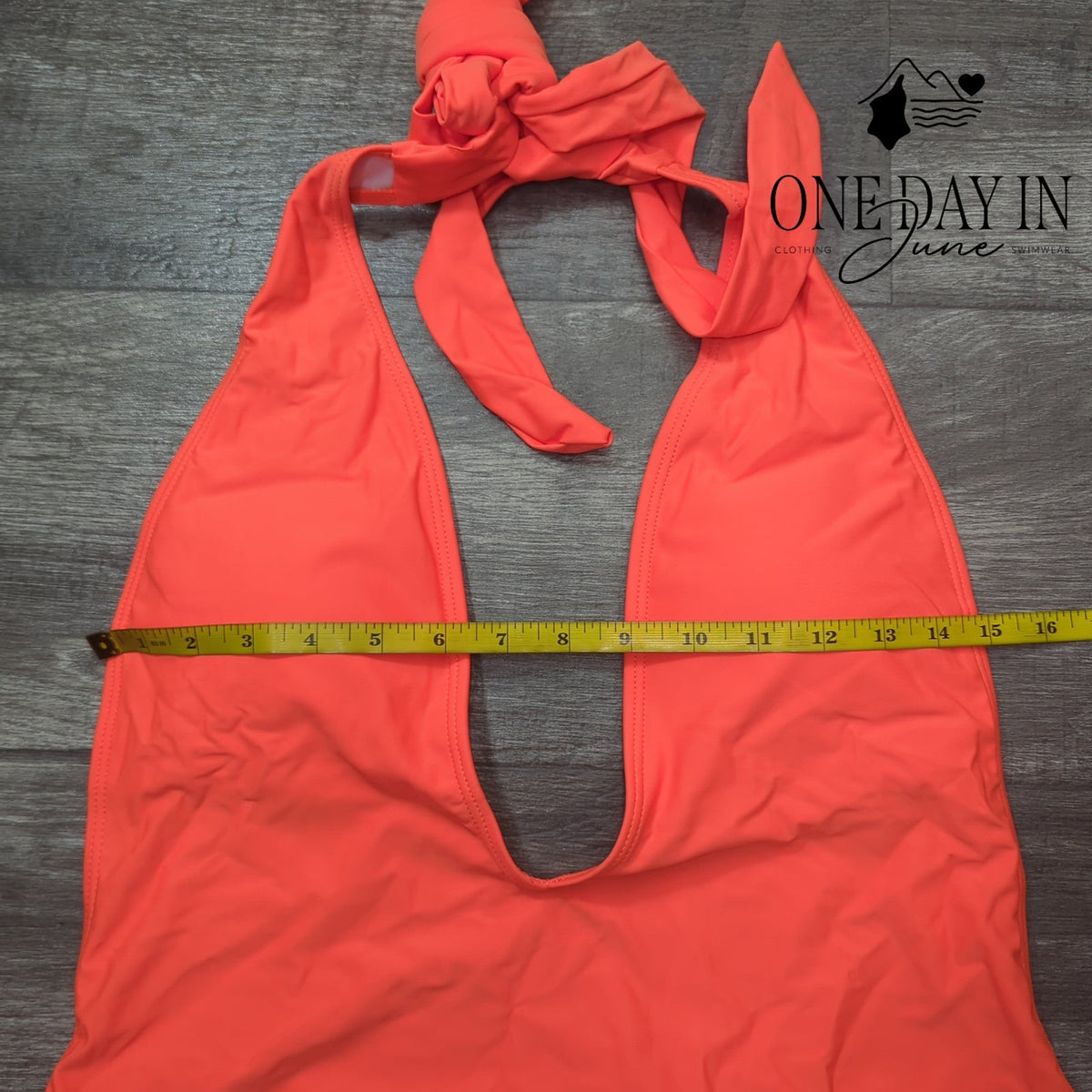 SweatyRocks Deep V Neck Tie Halter One Piece Swimsuit Coral Orange Size XL