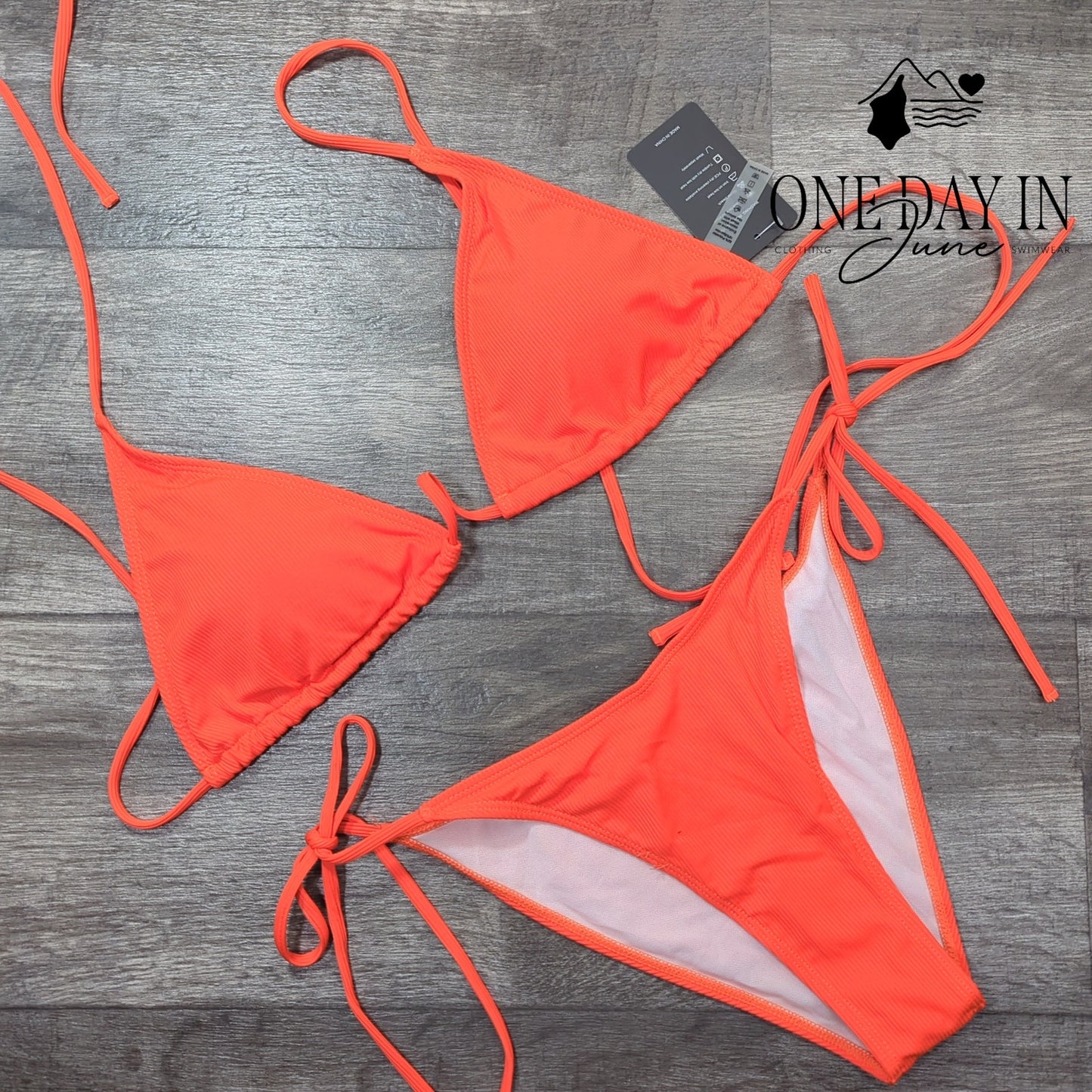 Zuobango Ribbed Adjustable Triangle Tie Side Bikini Swimsuit Size L