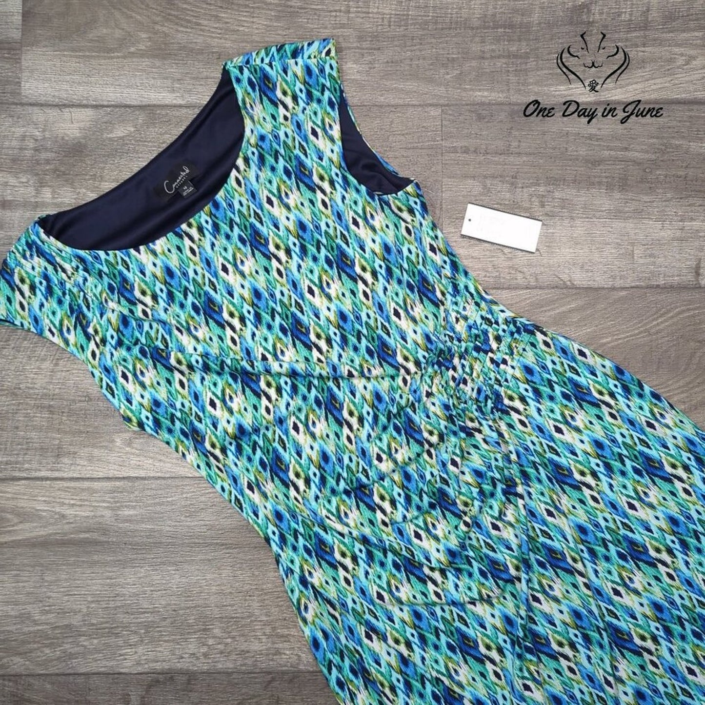 Connected Connected Womens Sleeveless Sheath Dress Blue Green Print NWT Size 12
