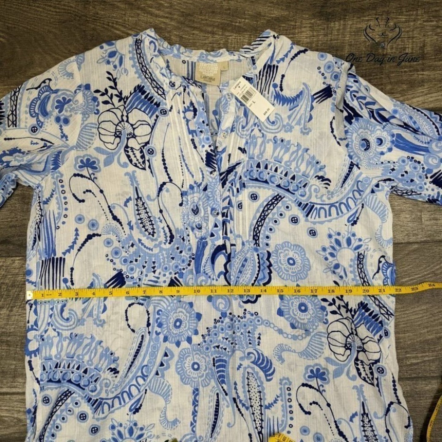 Lantana Casuals Camp Sleeve Button Down Top Size L