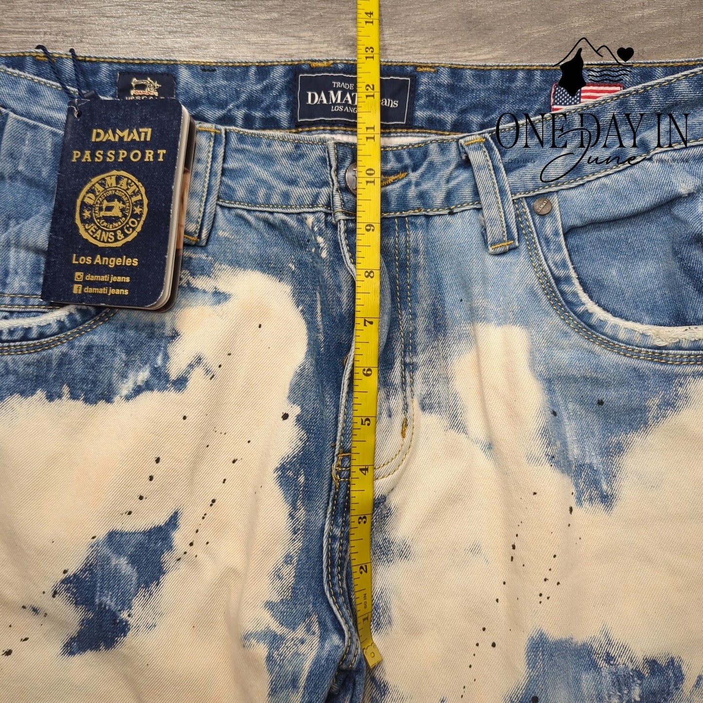 Damati Jeans Upscale Jeans Distressed Bleached Splatter Straight NWT Size 38X29