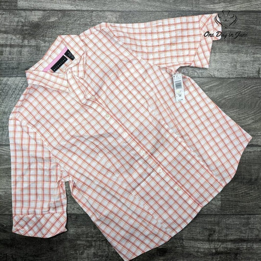 attention Short Sleeve Button Down Top Size 14