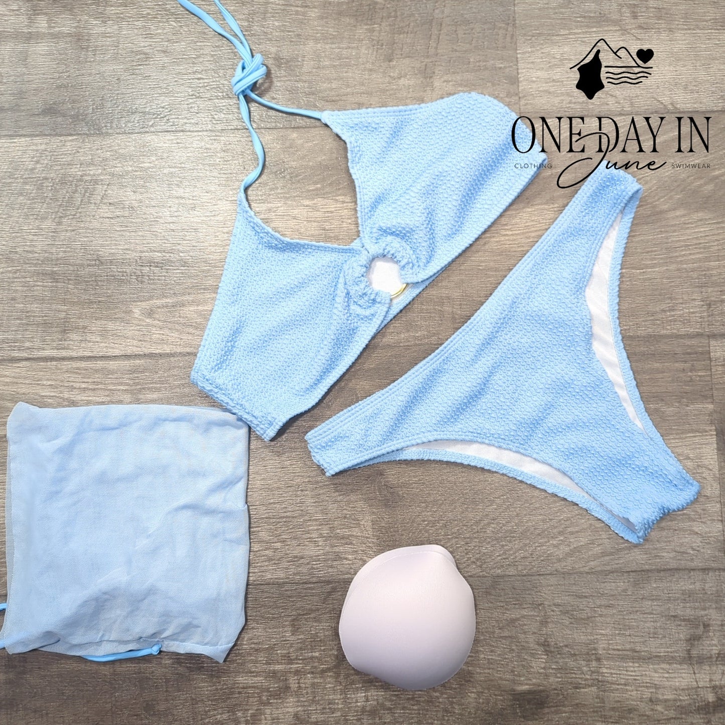 Aleumdr Smocked Ring 3 Piece Bikini Swimsuit Size L