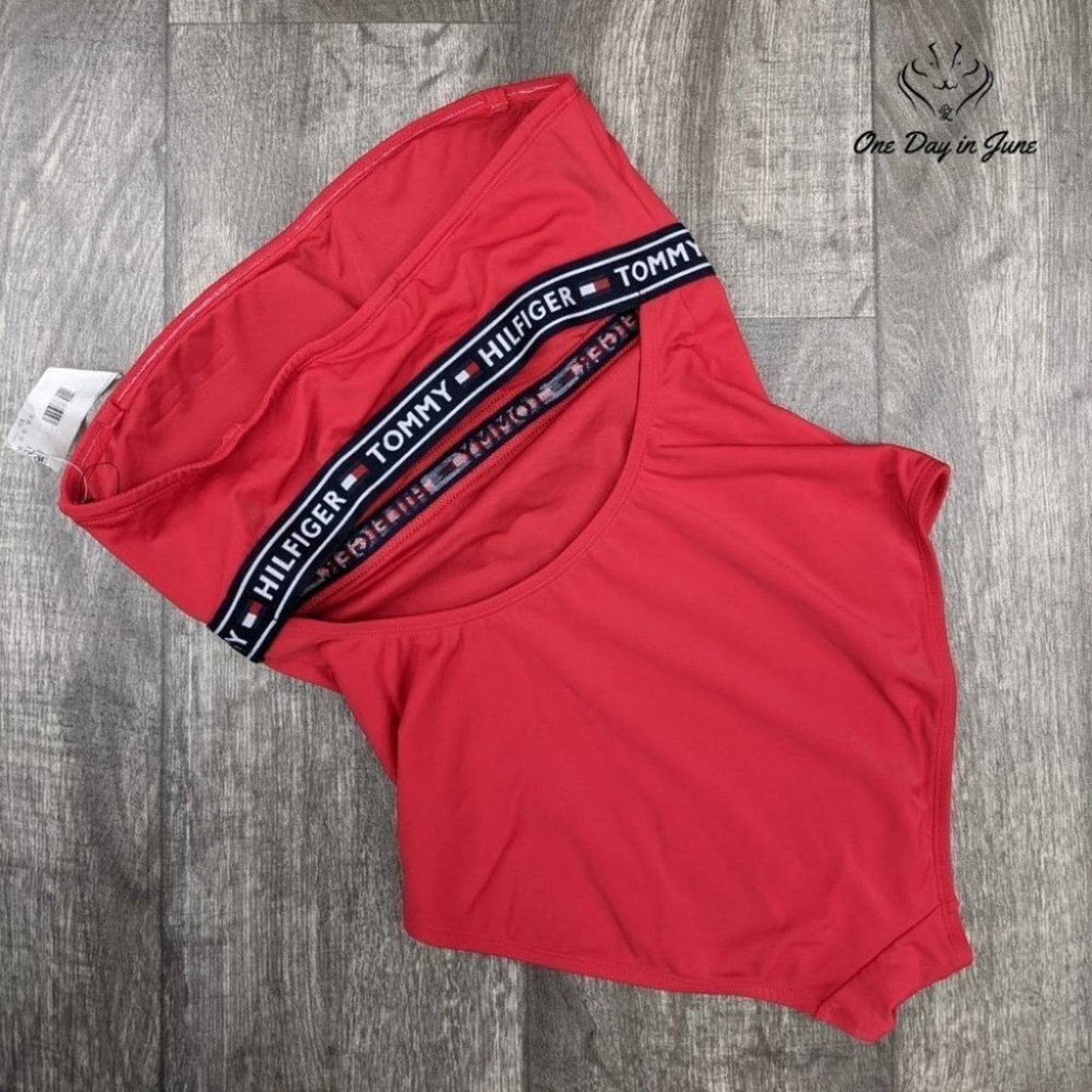 Tommy Hilfiger One Piece Swimsuit Red Strapless Logo Band NWT Size XL