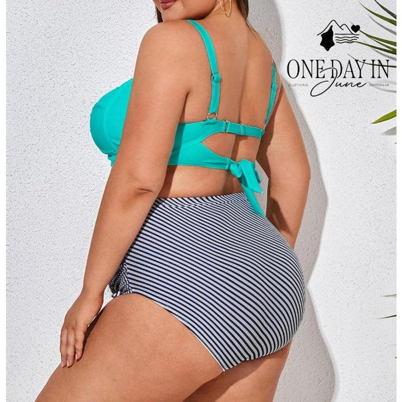 Hanna Nikole Plus Size Cross Font High Waist Bikini Swimsuit Size 12W