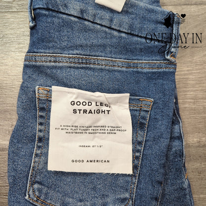 Good American Good Legs Straight Distressed Jeans NWT $155 Indigo128 Size 4