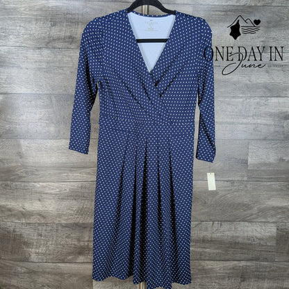 Talbots Petite Polka Dot Faux Wrap Midi Dress Navy White NWT Size 8P