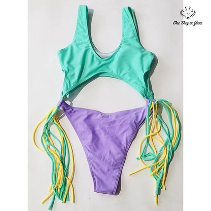 Cheeky Bliss Cut Out Fringe Monokini Swimsuit Size M