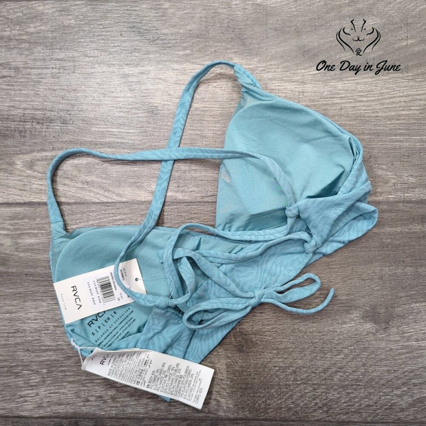 RVCA Run Wild Crossback Bikini Top China Blue Jacquard Strappy NWT Size S